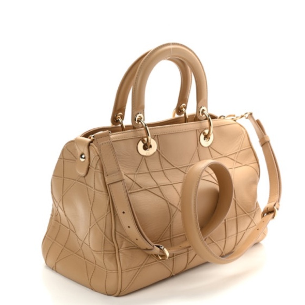 CHRISTIAN DIOR Beige Cannage Quilted Lambskin Leather Granville Polochon Bag - Picture 2 of 16